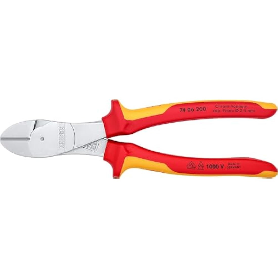 KNIPEX High Leverage Diagonal Cutter, Chrome-Plated, 200 mm, VDE, Chrome Vanadium Steel, Piano Wire, Precision Cutting, Side Cutters, 74 06 200