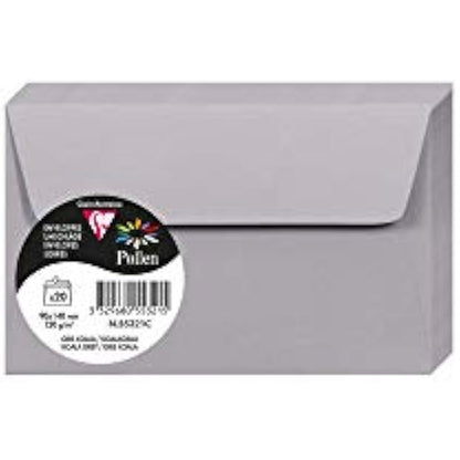Clairefontaine - Ref 55321C - Pollen Adhesive Envelopes (Pack of 20) - 90 x 140mm Sized, 120gsm Paper, Printer-Compatible, Acid Free, Adhesive Strip for Easy Seal - Koala Grey