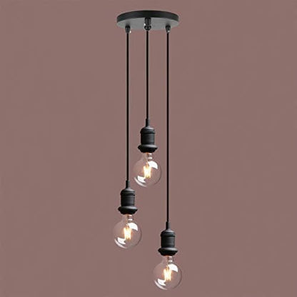Yosoan Lighting Industrial Loft Bar Cluster 3 Pendant Light Fittings, Vintage Triple Hanging Pendant Ceiling Lights for Kitchen Island Living Room Dining Room (Black)