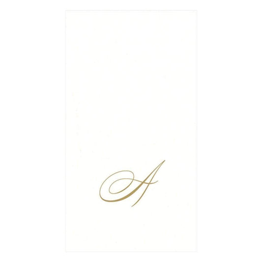 Caspari " Signature Gold Initial A Paper Linen Guest Towels, White Pearl, Pack of 24