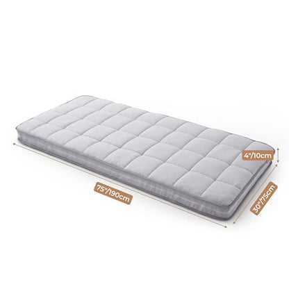 Jamdok Single Roll Up Floor Mattress,Memory Foam Mattress Topper for Folding Camping Bed,Machine Washable Cover,Sleeping Pad,Portable(190X75X10cm)