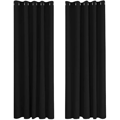 Deconovo Blackout Curtains Eyelet Super Soft Thermal Insulated Window Treatment Ring Top Blackout Curtains for Livingroom 66 x 90 Drop Inch Black 2 Panels