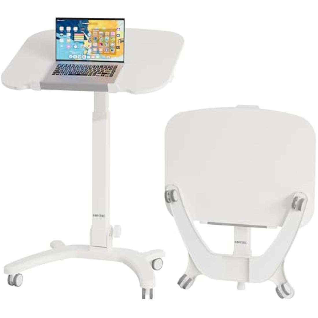 BONTEC Foldable Ergonomic Computer Workstation with Rolling Castors, Height Adjustable Standing Desk, Eco-Friendly Laptop Stand on Wheels, Portable Desk for Home Office, Bedroom, Medical Use, 65x50cm
