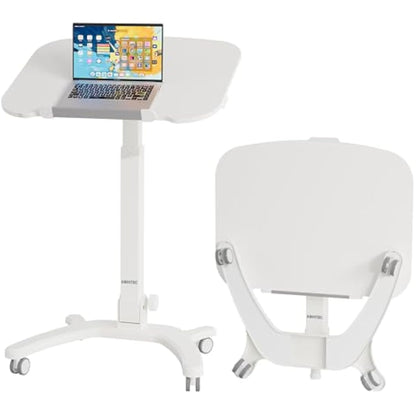 BONTEC Foldable Ergonomic Computer Workstation with Rolling Castors, Height Adjustable Standing Desk, Eco-Friendly Laptop Stand on Wheels, Portable Desk for Home Office, Bedroom, Medical Use, 65x50cm