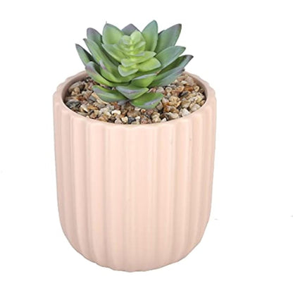Sleepdown Halo Green Artificial Faux Plant Pink Textured Pot for Home Office Bathroom Decor Indoor Decoration