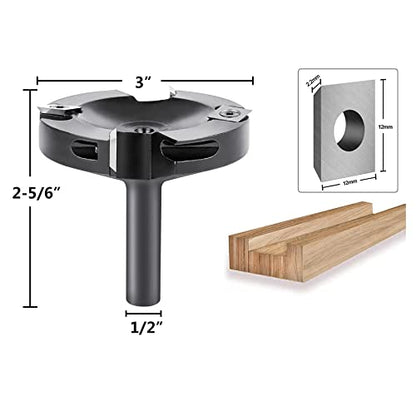 SpeTool Spoilboard Surfacing Router Bit 1/2 Inch Shank 3 Inch Cutting Diameter 2+2 Flute Carbide Insert Slab CNC Flattening Router Bit router template woodworking