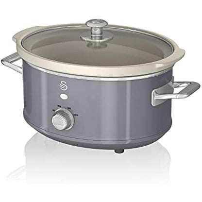 Swan SF17021GRN Retro Slow Cooker with 3 Temperature Settings, Keep Warm Function, 3.5L, 200W, Retro Grey