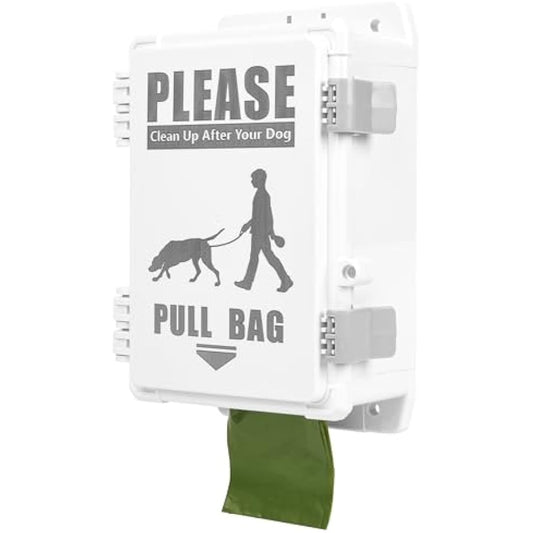 Dog Poop Bag Dispenser, Waterproof Outdoor Dog Bag Dispenser Holds Up to 8 Rolls of Waste bags, Outdoor Wall, Stake, Pole, Fence Mounted (only dispenser)