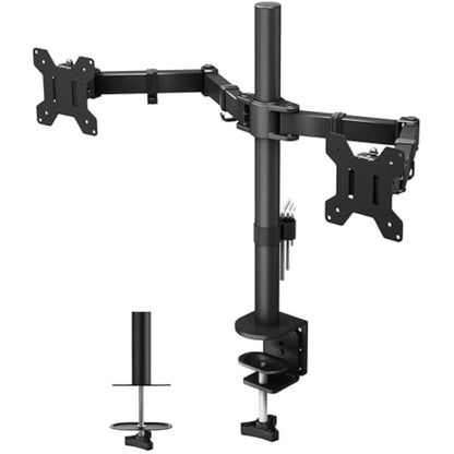 BONTEC Dual Monitor Stand, Adjustable Arm Desk Mount for 13-27 Inch Screens, VESA Mount, Full Motion Tilt & 360° Rotation, Max 10kg per Arm, Height Adjustable, Easy Install