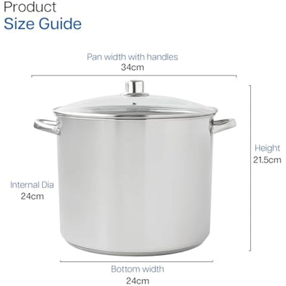 Cooking Pot Induction Stock Pot 9 litres Stainless Steel Deep Pots, Can Be Used as Stew, Soup Pot and Pasta Pot with Tempered Glass Lid