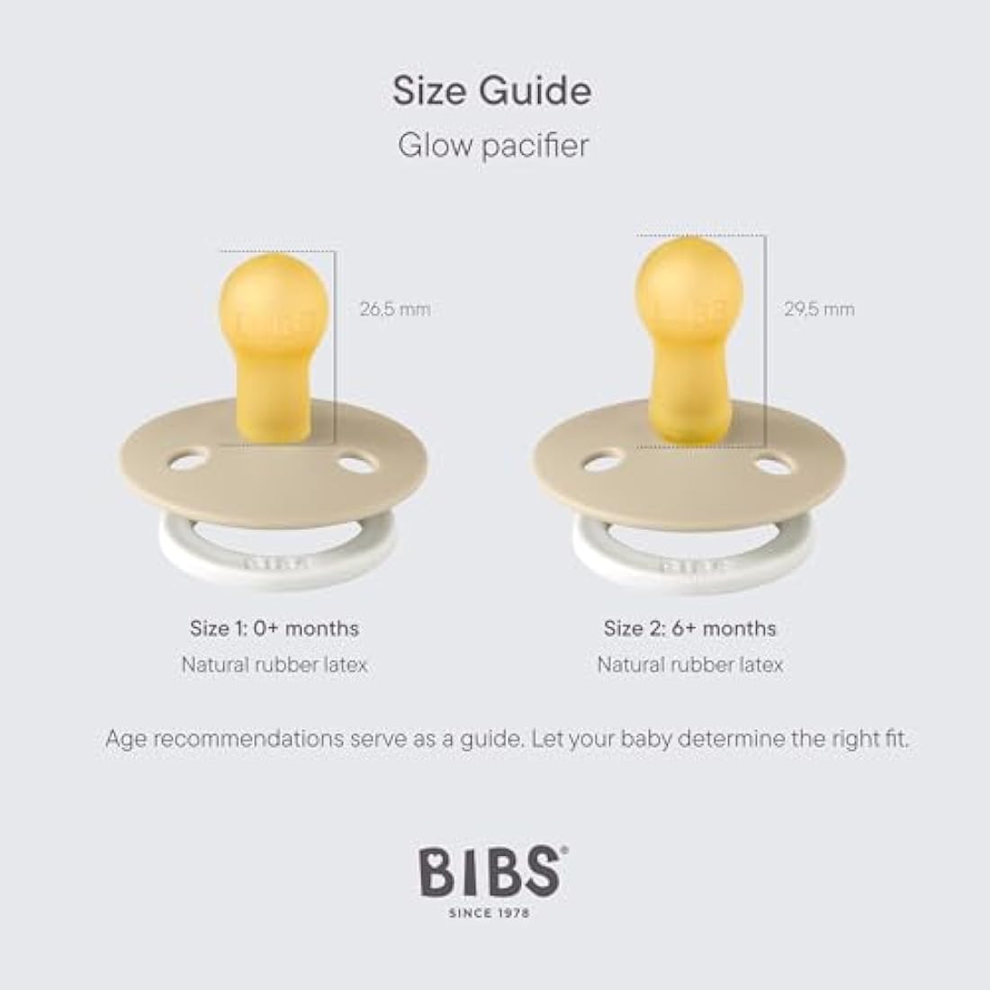 BIBS Colour Night Soother 2-Pack, BPA Free Dummy Pacifier, Round Nipple. Natural Rubber Latex, Size 3 (18+ Months), Blush Night/Vanilla Night