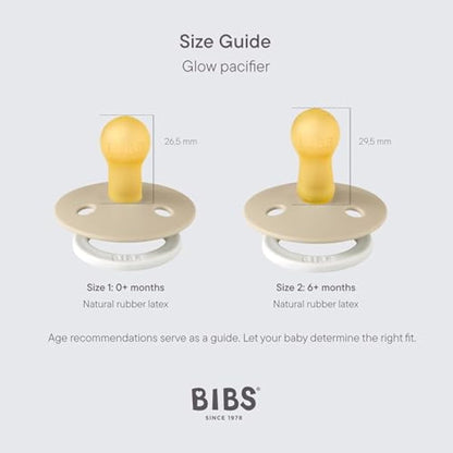BIBS Colour Night Soother 2-Pack, BPA Free Dummy Pacifier, Round Nipple. Natural Rubber Latex, Size 3 (18+ Months), Blush Night/Vanilla Night