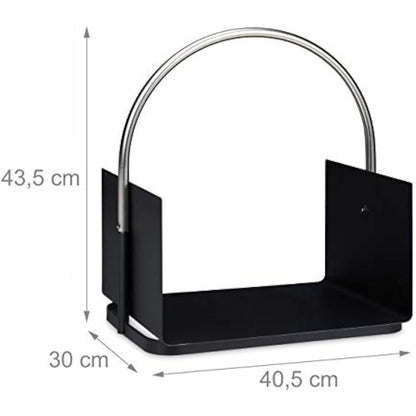 Relaxdays Firewood Basket, Metal, Nickel-Plated Handle, for Indoors, Wood Carrier, HxWxD: 43.5 x 40.5 x 30 cm, Black