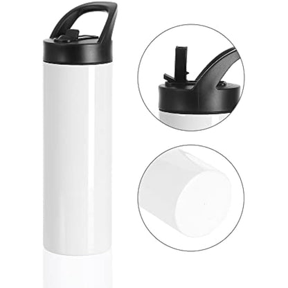 PYD Life Sublimation Tumblers Blanks Cups Water Bottle White 20 OZ Skinny Straight Sports Bottles Mugs with Portable Sippy Up Lid with Straw,for Tumbler Heat Press 4 Pack