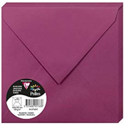 Clairefontaine - Ref 5763C - Pollen Envelopes (Pack of 20) - 165 x 165mm Sized, 120gsm Paper, Gummed Seal, Inkjet & Laser Printer Compatible, Acid Free - Raspberry