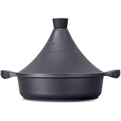 INTIGNIS® Tagine Cooking Pot | 28cm / 4.1 L | Large Casserole Dish | Nonstick Chemical Free Coating | Compatible with all Hobs | Traditional Moroccan Tender Slow Cook Tajin Pan (Black)