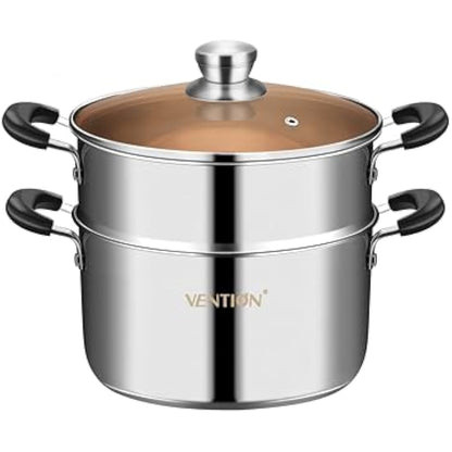 VENTION Stainless Steel Steamer Cooking 20cm for Induction Hob, Vegetable Steamer Pan, Couscous Pot 2.7 L