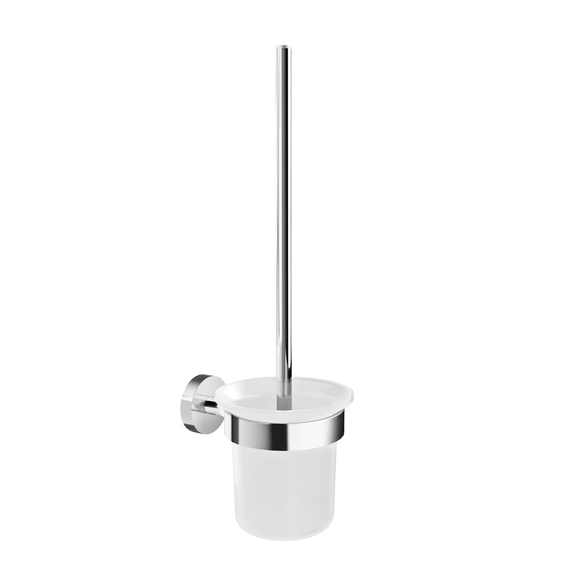 tesa SMOOZ Toilet Brush Set - No Drill Toilet Brush With Frosted Glass Container - Includes Removable Glue Solution - 137 mm x 97 mm x 410 mm