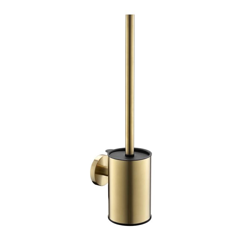 Stainless Steel Toilet Brush & Holder, Wall-Mounted,easy to install,long handle,Heavy Duty Cleaner for Bathroom, brushed gold (Gold2)