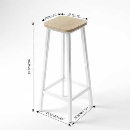 YMYNY Bar Stools Square Base Set of 2, Tall Breakfast Bar Stools with Footrest for Kitchen, Industrial Style, for Dining Room, Party Room, 29.5 x 29.5 x 70CM, Natural & White HBS511R