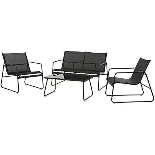 Grand patio Conversation Sets 4 Pieces, Garden Table, 2 Chairs, Loveseat, Waterproof, Breathable, Garden Furniture Sets for Outdoor, Backyard, Poolside (Black)