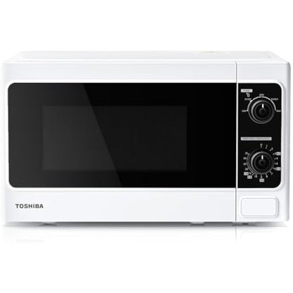 TOSHIBA 20 Liter 800W Manual Control Solo Small Microwave, Compact with 5 Power Levels, Automatic Defrost Function, Perfect for 9'' pizza, Clock and Timer, Easy Clean, White- MM-MM20P(WH)