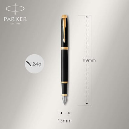 Parker IM Duo Gift Set with Ballpoint Pen & Fountain Pen | Gloss Black with Gold Trim | Blue Ink Refill & Cartridge | Gift Box