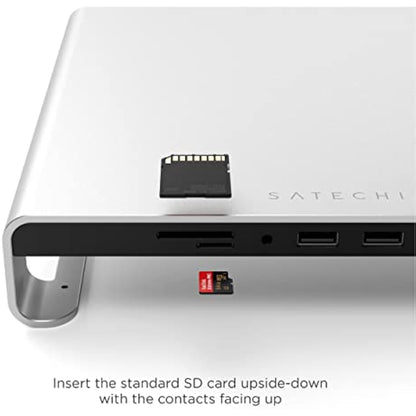 SATECHI Type-C Aluminum Monitor Stand Hub with USB-C Data, USB 3.0, Micro/SD Card Slots & 3.5mm Headphone Jack - For Apple Studio Display, iMac, iMac Pro (Silver)
