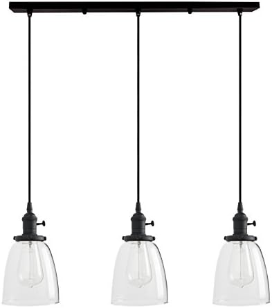 PathsOn Industrial Modern Vintage Loft Bar Kitchen 3 Lights Pendant Light Fittings Cluster Chandelier Glass Lampshade Hanging Ceiling Lamp Light Fixture for Living Room Dining Room Bedroom (Black)