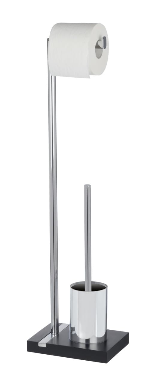 Wenko 204601000 Toilet Brush / Toilet Roll Stand 20 x 74 x 15 cm Polyresin / Chrome Noble Black