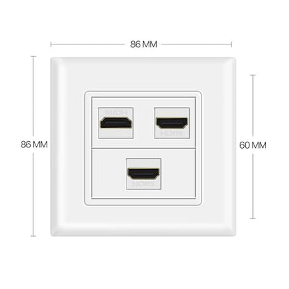 TNP HDMI Wall Plate (3 Port, White) HDMI Faceplate Socket Insert Jack Outlet Panel Mount Support 4K 60Hz HDR ARC/eARC Full HD 3D Ethernet High Speed Cable Extension Coupler f/Projector & Home Theater
