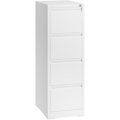 YITAHOME Filing Cabinet with 4 Lockable Drawers, Anti-tipping Rolling Filing Cabinet with Wheel for Home Office, Under Desk File Storage Cabinets for Letter/Legal/A4 Size, White, 62 x 45 x 133cm