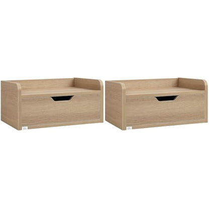 HOMCOM Floating Nightstand Set of 2 Wall Mounted Bedside Table with Storage Drawer for Bedroom, Natural