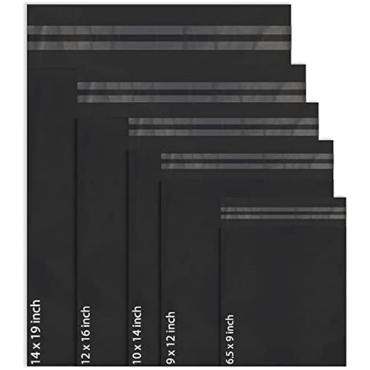 50 Mixed Mailing Poly Postal Self Seal Bags 5 Sizes 10 from Each Red Ember Small to Large Mailing Bags Postage Packaging Assorted Mailers Posting Shipping Post Parcels Package Bags (Black)