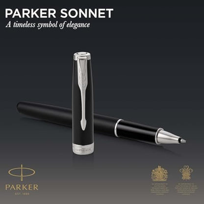 Parker Sonnet Rollerball Pen | Matte Black Lacquer with Palladium Trim | Fine Point Black Ink | Gift Box