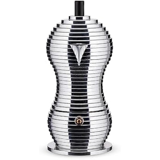 Alessi MDL02/6 B Cast Aluminium Espresso Coffee Maker with a Polyamide Handle & Knob, Aluminium, black, 6 Cups