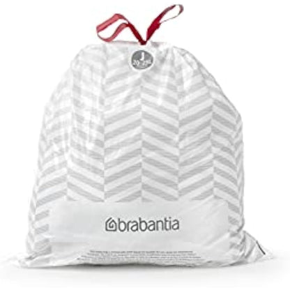 Brabantia PerfectFit Bin Liners Size J (23 Litre), White,115608 Thick Plastic Trash Bags with Tie Tape Drawstring Handles (40 Bag)