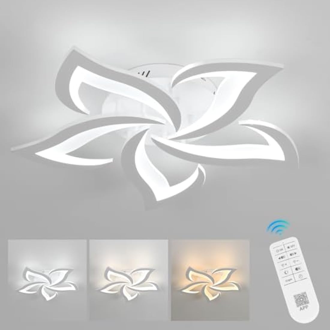 Riserva LED Ceiling Light Dimmable, White Ceiling Lamp Modern with Remote Control, Creative Petal Ceiling Light Aluminium for Living Room, Bedroom, Dining Room, Balcony, 40W 60cm