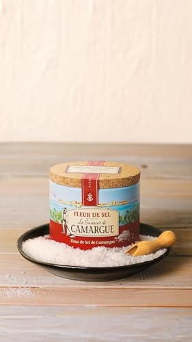 Le Saunier De Camargue French Sea Salt, Fleur De Sel, Hand Harvested, Delicate Salt Flakes for Cooking and Seasoning, Round Box 125 g