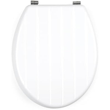 Beldray Toilet Seat - O Shaped White Tongue & Groove Wooden Cover, 18 Inch 36 x 42.8 cm, Fits Most Standard Sized Toilets, Stainless Steel Hinges, Simple Fitting, Quick Release For Easy Cleaning