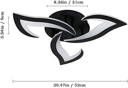 SENQIU Modern LED Ceiling Light, 36W 3 Heads Petals LED Ceiling Lights, Cool White 6500K, Flower-Shaped Chandelier Lighting Fixture for Living Room Bedroom Dining Room, Black
