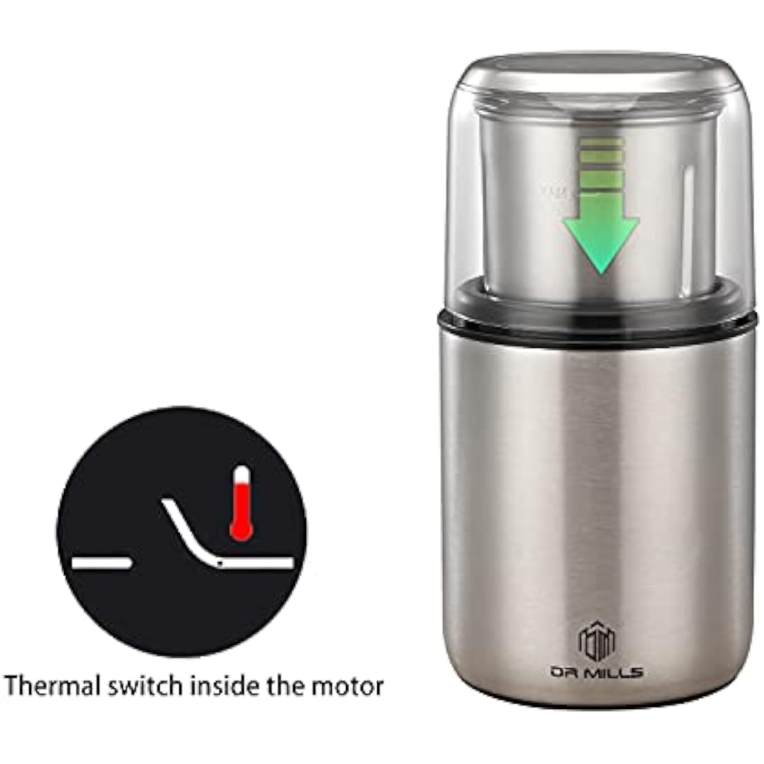 DR MILLS DM-7452 Electric Dried Spice and Coffee Grinder, Grinder and Chopper,Detachable Cup, Dishwasher Safe, Blade & Cup Made with SUS304 Stainless Steel