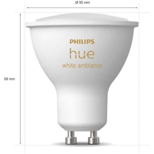 Philips Hue White Ambiance Smart Light Bulb 2 Pack [GU10 Spot] with Bluetooth. Works with Alexa, Google Assistant and Apple Homekit.