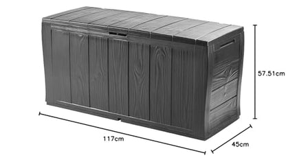 Keter Trunk in Resin Made of Panels with Wood Effect, Including Wheels, Lockable, 117 x 45 x 57.5 cm, 270 Lt, Gray Graphite