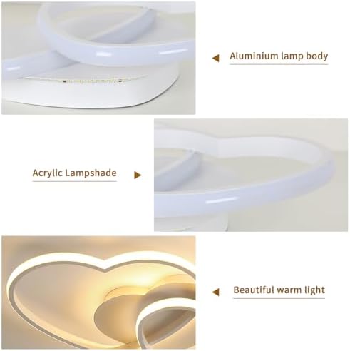 Riserva Dimmable LED Ceiling Light, 64W Heart Ceiling Lamp Modern, 3000K/4500K/6500K, Chandelier White with Remote Control for Bedroom, Dining Room, Kitchen, Children's Room