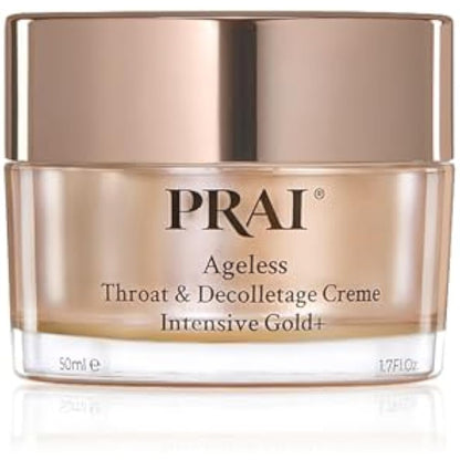 PRAI Ageless Throat & Decolletage Intensive Gold Creme 50ml - Real 24K Gold - Anti-Ageing, Anti-Wrinkle Brightening Skincare Cream - Hydrates & Firms Skin - Neck Moisturiser with Hyaluronic Acid