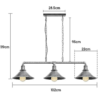 LEDSONE Industrial 3-Light Pendant Ceiling Light Brushed Silver Metal Adjustable Chain E27 Cone Shade Steampunk Hanging Fixture for Kitchen, Dining Room, Bar, Loft, Living Room