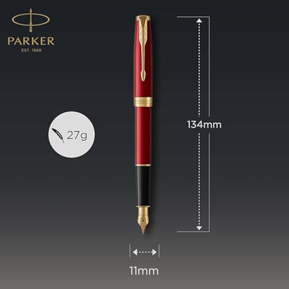 Parker Sonnet Fountain Pen | Red Lacquer with Gold Trim | Fine Nib | Gift Box