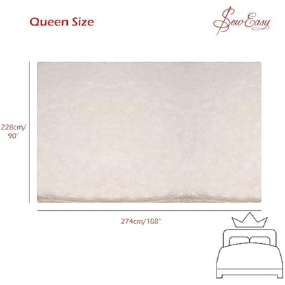 Sew Easy Quilting Batting Wadding 80% Cotton 20% Polyester Washable, Queen Size 228.6 x 274.3cm 90 x 108” (NLW.204)
