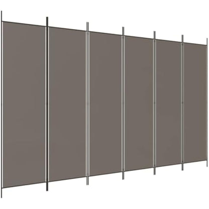 vidaXL 6-Panel Room Divider - Versatile And Durable Foldable Partition - Ideal for Privacy, Blocking Sunlight or Decor - Anthracite Fabric and Iron - 300x200 cm
